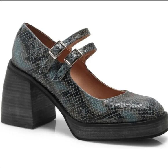 Free People Ruby Double Strap Platform Mary Janes US 8.5 Blue and Black - Picture 1 of 12